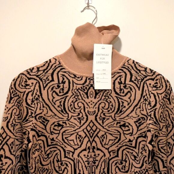 NWT Biline for Canada S Silk and Cotton Blend Tan and Black Knit Sweater - Picture 5 of 6